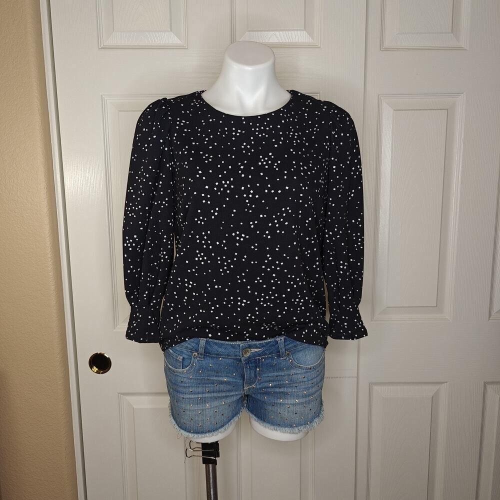 Melloday square dot stretchy crew neck 3/4 sleeve blouse sz S